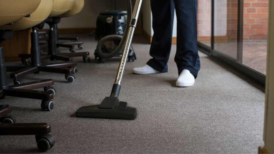 Gray office carpet being professionally cleaned by Carpet Cleaning of Reading